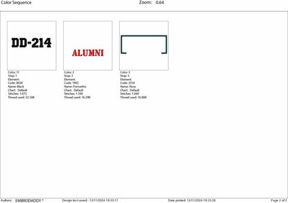 Machine Embroidery, DD _214 alumni , veteran lover gift idea PES, xxx, hus & more, embroidery files, patriotic