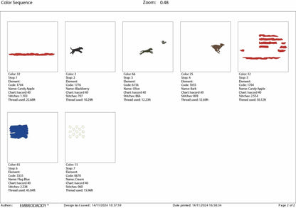 Machine Embroidery files, Hounds hunting deer USA Flag, PES, DST, xxx, hus & more