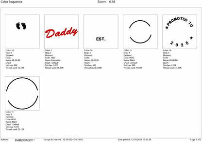 Machine embroidery files, Promoted to Daddy EST 2025, PES, DST, hus & more