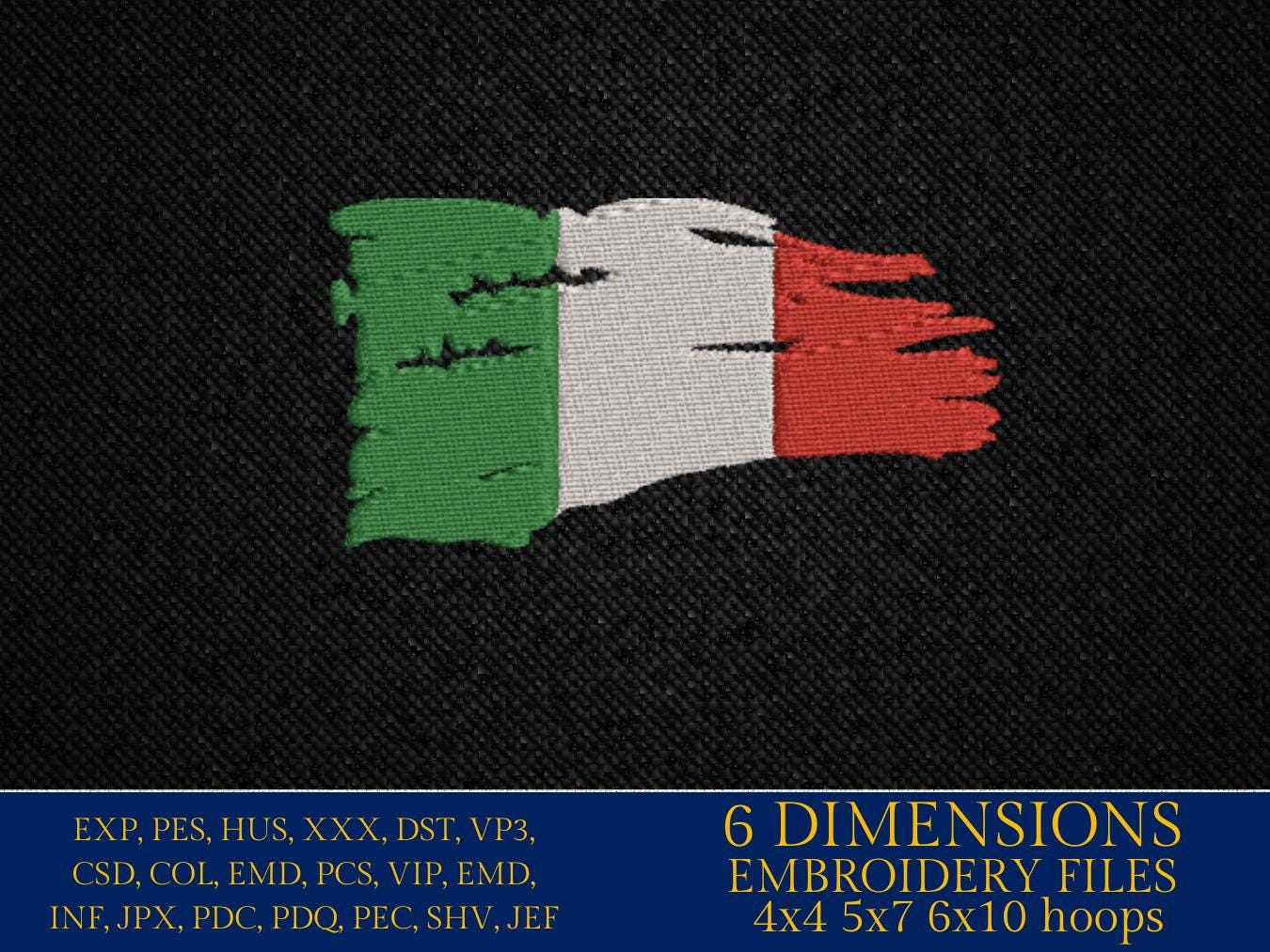 Machine Embroidery, Italian flag distressed 6 sizes, italian lover, Italy embroidery files, gift idea PES, xxx, hus & more