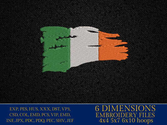 Machine Embroidery, Irish flag distressed 6 sizes, Ireland lover, irland embroidery files, gift idea PES, xxx, hus & more