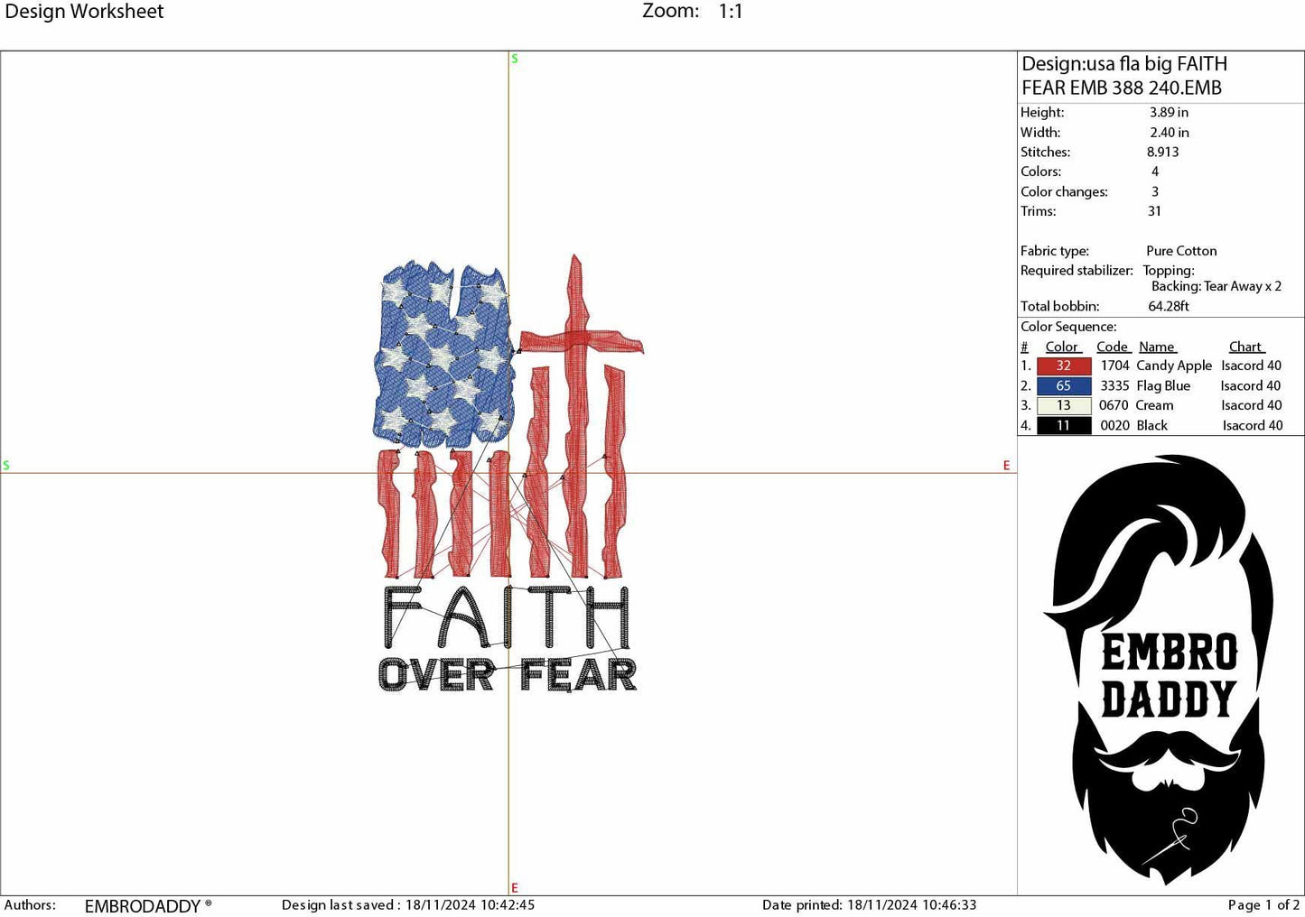 Machine Embroidery files, Faith over Fear, USA flag Cross, PES, xxx, hus & more