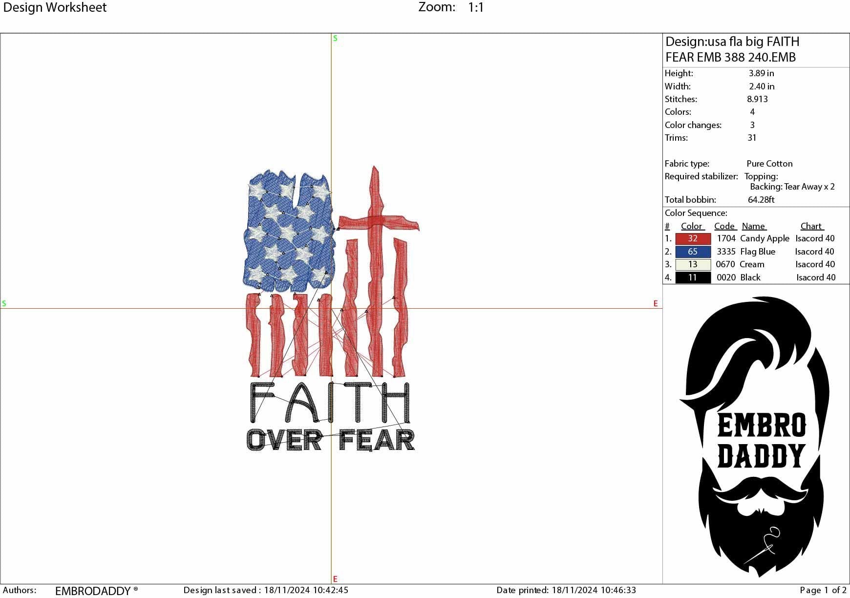 Machine Embroidery files, Faith over Fear, USA flag Cross, PES, xxx, hus & more