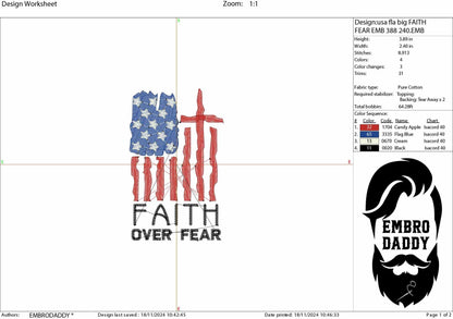 Machine Embroidery files, Faith over Fear, USA flag Cross, PES, xxx, hus & more