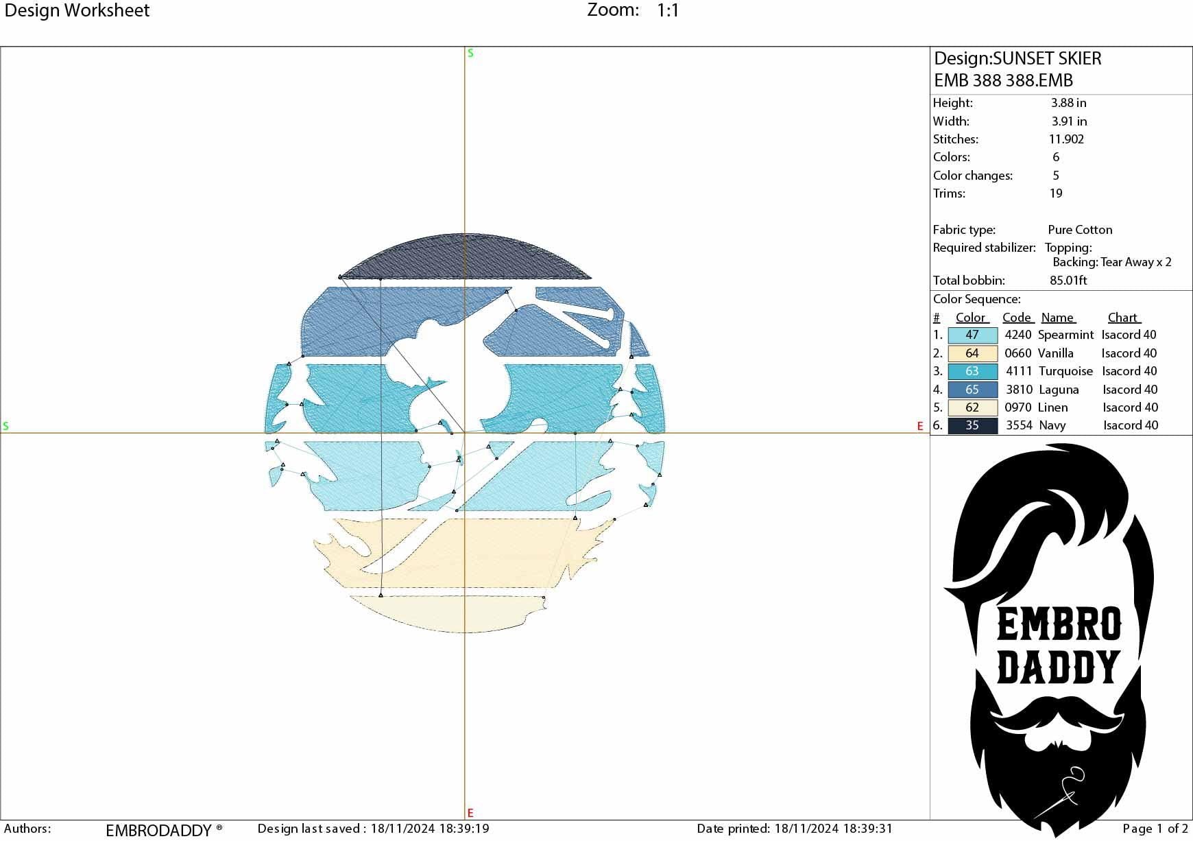 Machine Embroidery files, skier sunset, PES, DST, xxx, hus & more