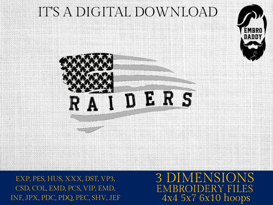 Machine Embroidery files, American Flag, raiders, PES, dst, xxx hus & more