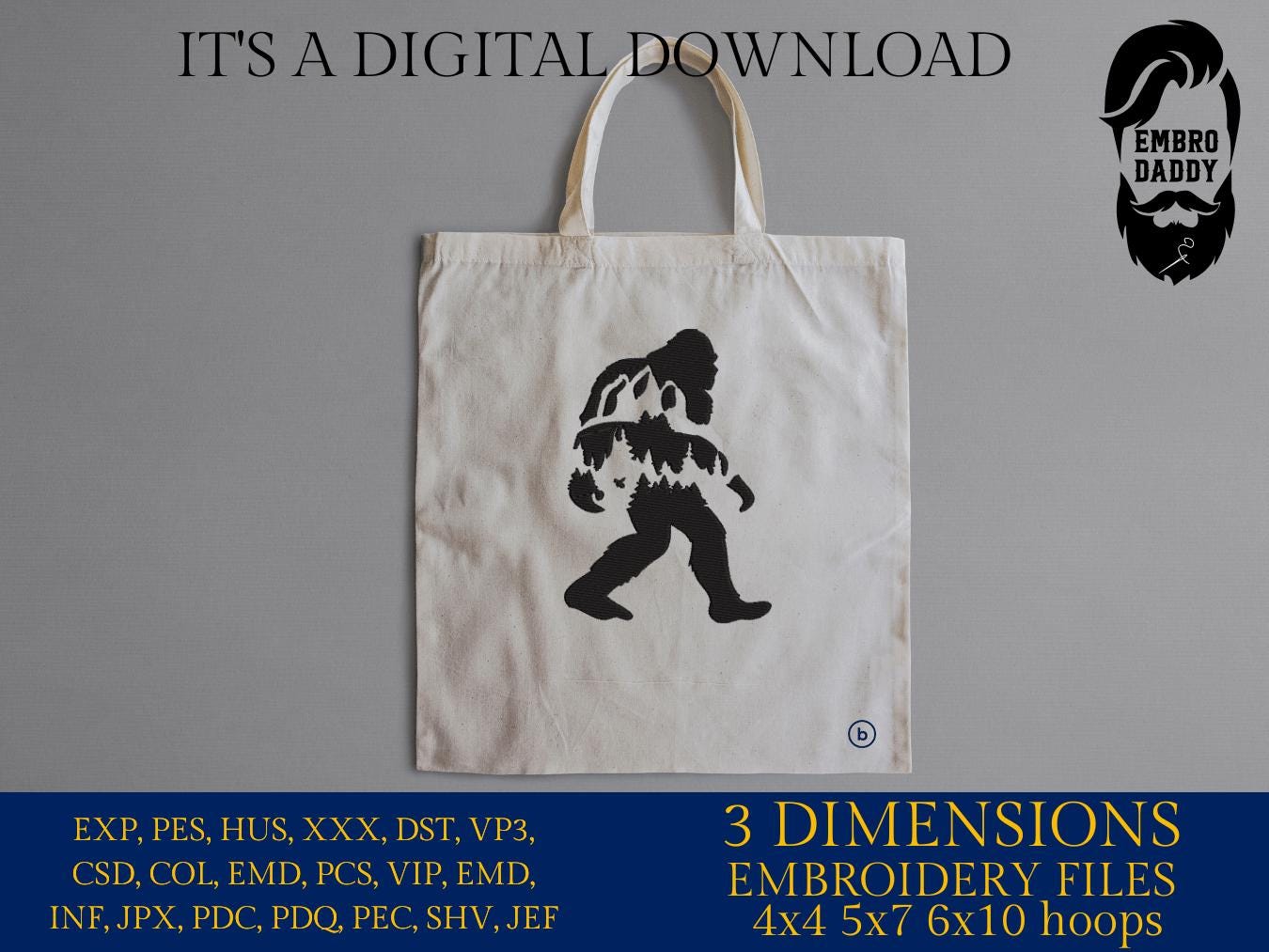 Machine Embroidery files, bigfoot, landscape, mountains, forest, Design, PES, xxx, hus & more