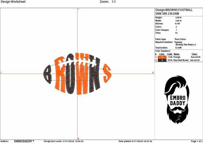 Machine Embroidery, Browns embroidery design, football gift idea PES, xxx, hus & more