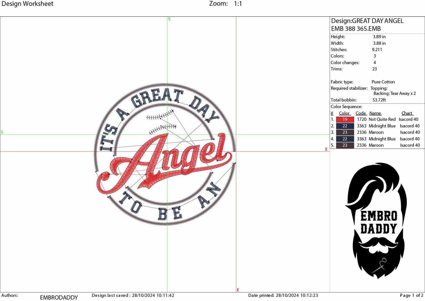 Machine Embroidery files, It's a Great Day To Be An Angel, PES, xxx, hus & more, embroidery files