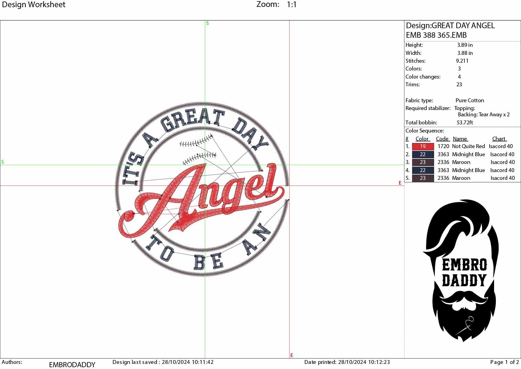 Machine Embroidery files, It's a Great Day To Be An Angel, PES, xxx, hus & more, embroidery files