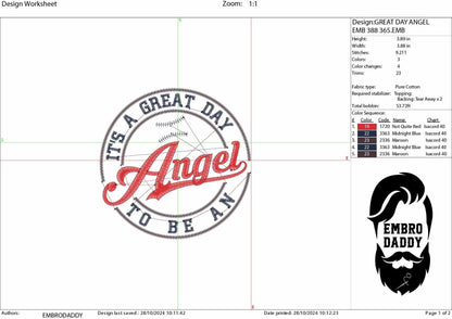 Machine Embroidery files, It's a Great Day To Be An Angel, PES, xxx, hus & more, embroidery files