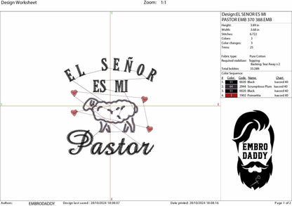 Machine Embroidery files, El Señor es mi Pastor, spanish, christian, PES, hus, dst, vp3 & more