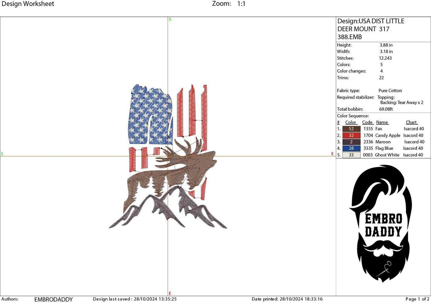 Machine Embroidery files, Usa flag BUCK DEER embroidery files, hunter Gift Idea, nature Design landscape, PES, dst, xxx, hus & more