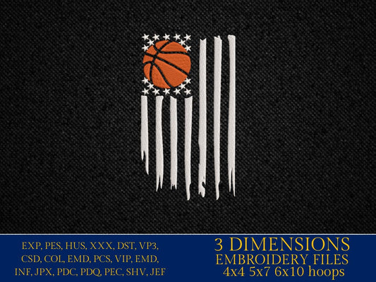 Machine Embroidery files, USA flag Basketball, PES, xxx, hus & more