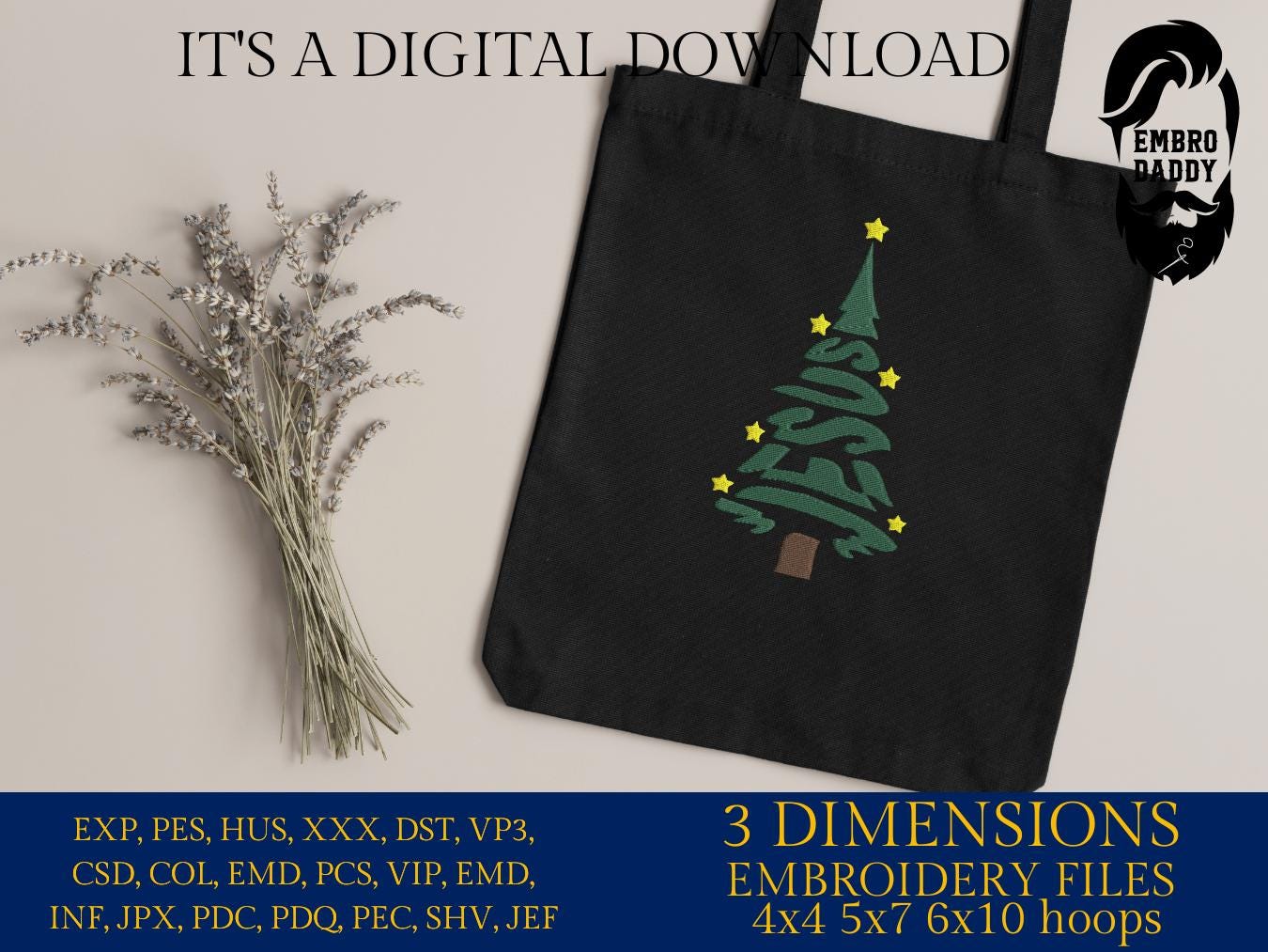 Machine Embroidery files, Jesus, Christmas tree, PES, xxx, hus, dst & more