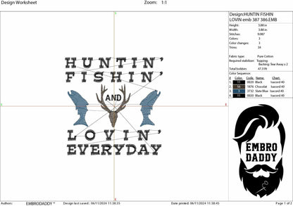 Machine Embroidery files, Huntin', fishin', lovin' everyday PES, DST, xxx, hus and more