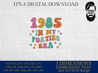Machine Embroidery files, 1985 in my forties era, embroidery files, PES, xxx, hus & more, embroidery files