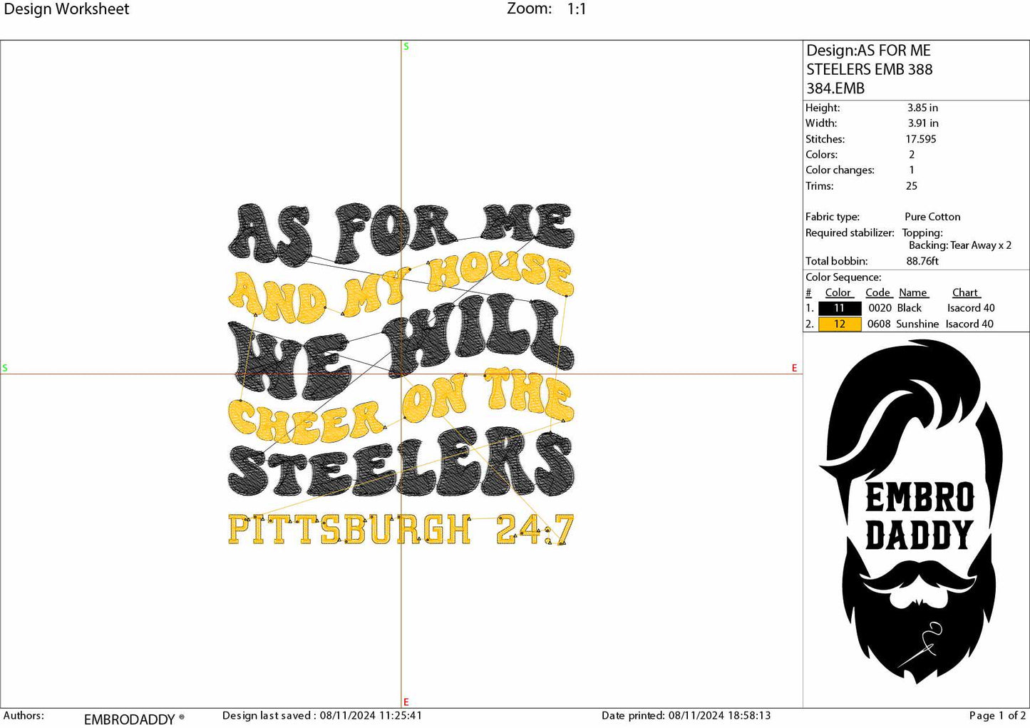 Machine Embroidery, steelers embroidery design, football gift idea PES, xxx, hus & more