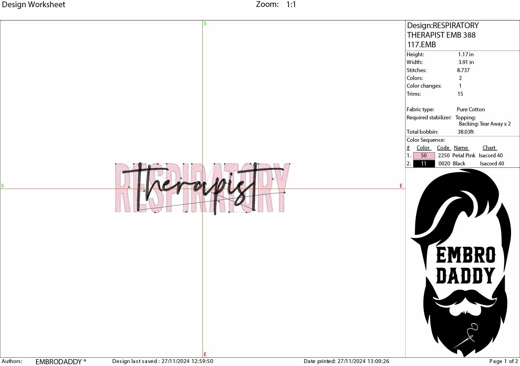 Machine Embroidery files, Respiratory Therapist, Digital Download, Registered RT, PES, DST, xxx, hus & more