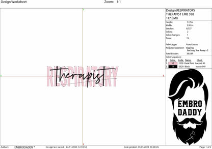 Machine Embroidery files, Respiratory Therapist, Digital Download, Registered RT, PES, DST, xxx, hus & more