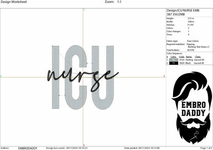 Machine Embroidery files, ICu Nurse, Intensive Care Unit, Nursing Student, Clinicals, NP RN Graduation Gift, pes, DST, xxx, hus & more