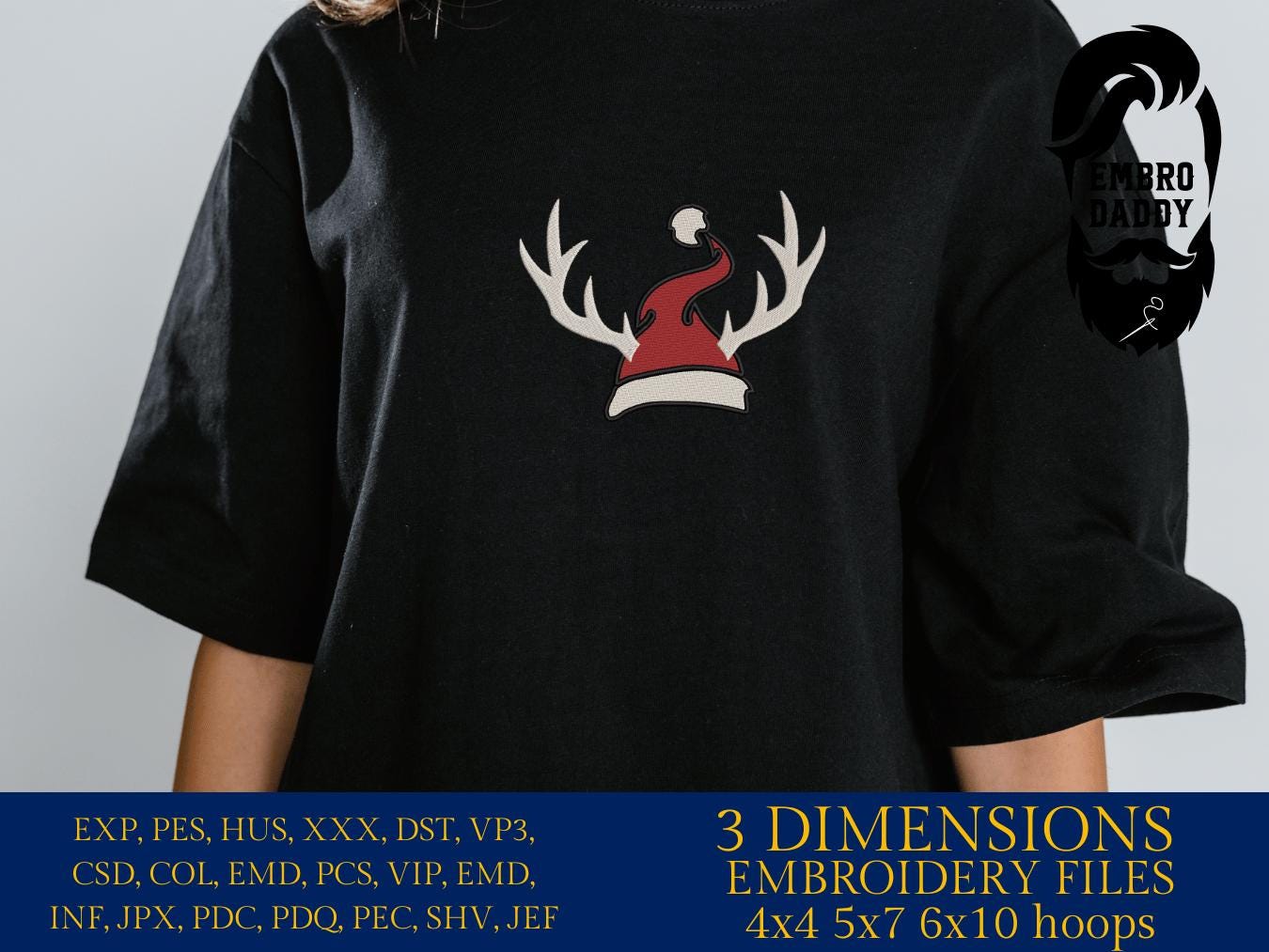 Machine Embroidery files, Santa hat, antlers, PES, DST, xxx, hus and more