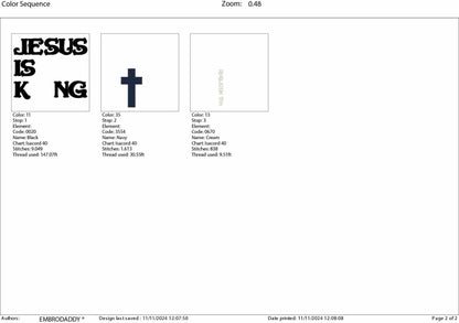 Machine Embroidery files, Jesus is King, PES, xxx, hus & more