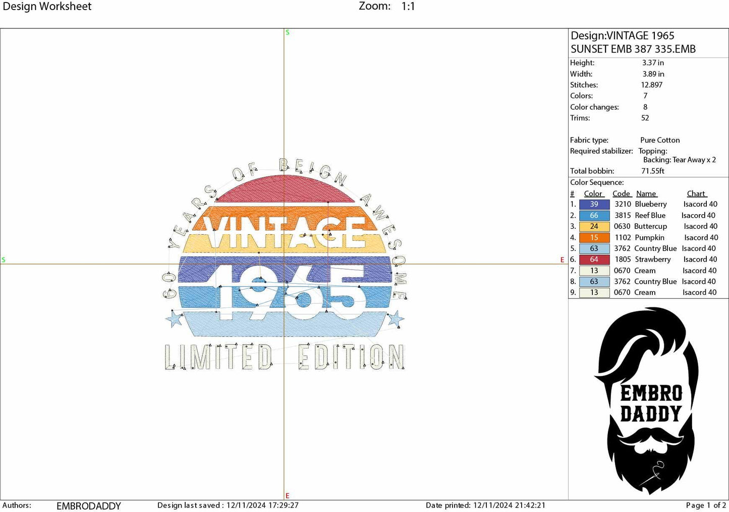 Machine Embroidery files, 1965, 60 year of being awesome, limited edition, birthday funny, PES, xxx, hus & more