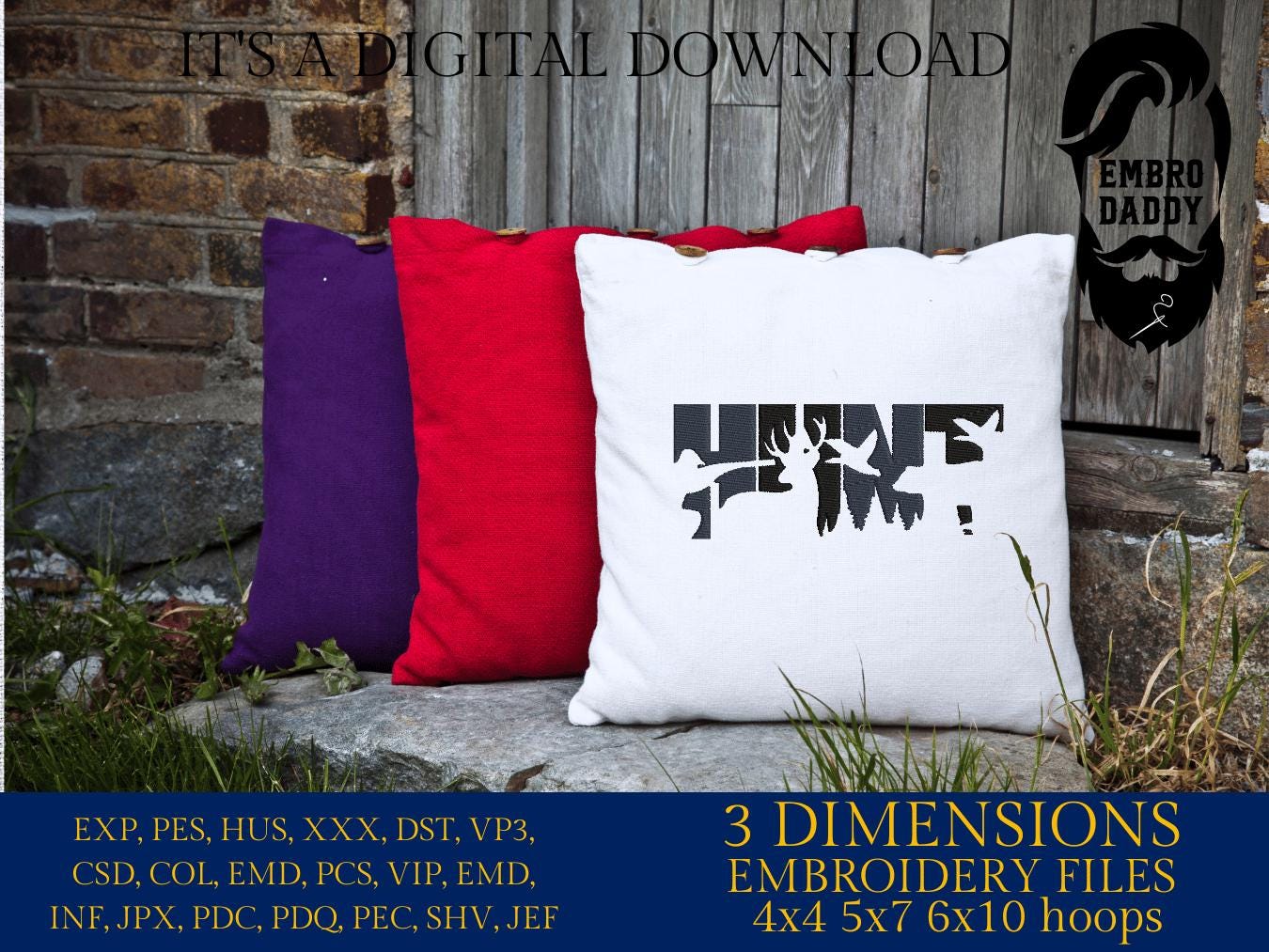 Machine Embroidery files, hunt, hunting, ducks, deer, bear, PES, xxx, hus, dst & more