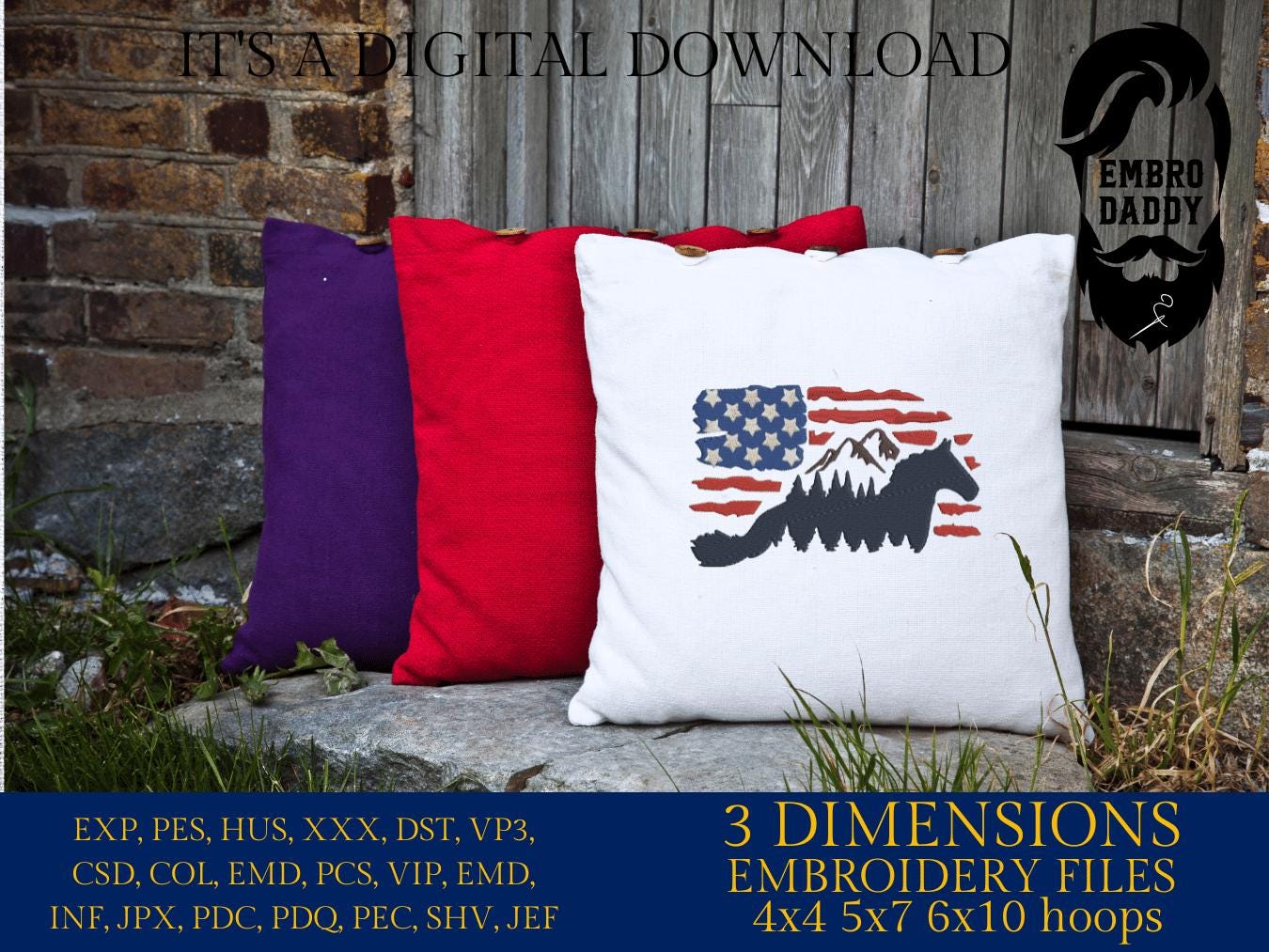 Machine Embroidery files, Usa flag horse, embroidery files, landscape, PES, dst, xxx, hus & more