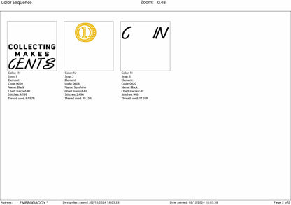Machine Embroidery files, coin collecting, coin collecting, coin collector, PES, DST, xxx, hus & more