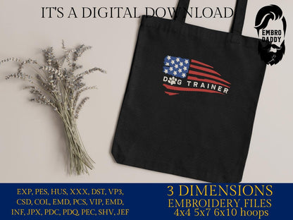 Machine Embroidery files, USA flag, Dog Trainer, PES, xxx, hus & more