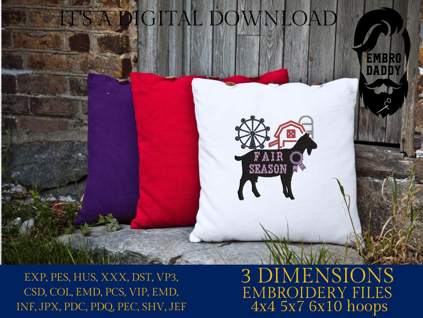 Machine Embroidery files, Fair Season, Show Livestock, Show goat, PES, dst, xxx hus & more