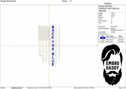 Machine Embroidery files, USA flag, police Thin Blue Line, back the blue, dst, PES, xxx, hus & more