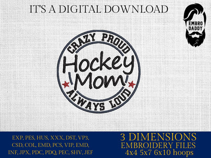 Machine Embroidery, Hockey Mom, PES, dst, xxx, hus & more