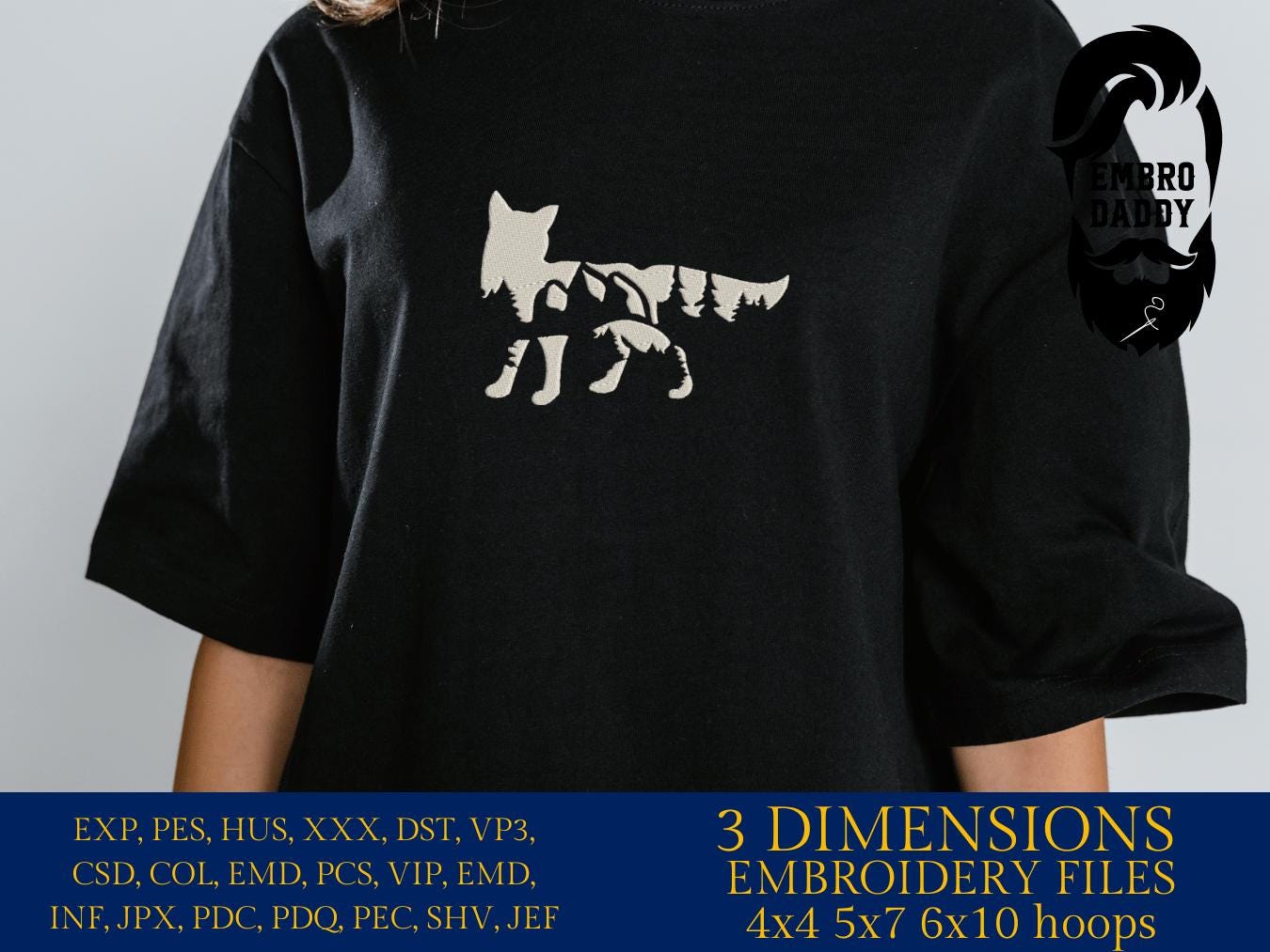 Machine Embroidery files, Fox mountains landscape, PES, dst, xxx, hus & more