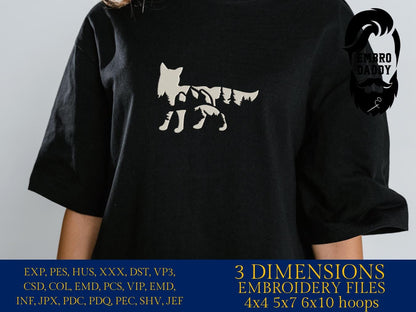 Machine Embroidery files, Fox mountains landscape, PES, dst, xxx, hus & more