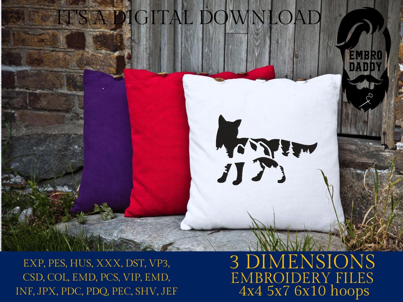 Machine Embroidery files, Fox mountains landscape, PES, dst, xxx, hus & more