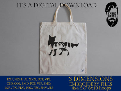 Machine Embroidery files, Fox mountains landscape, PES, dst, xxx, hus & more