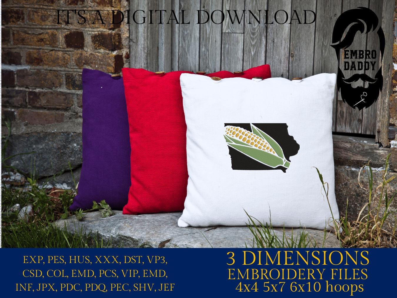 Machine Embroidery files, Iowa corn cob, DST, PES, xxx hus & more,