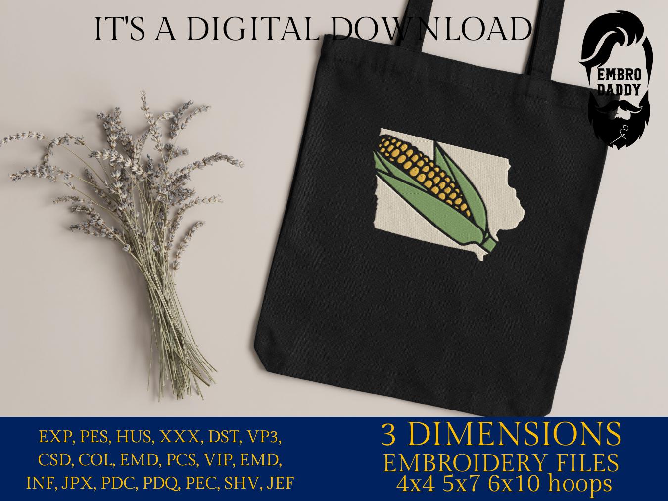 Machine Embroidery files, Iowa corn cob, DST, PES, xxx hus & more,