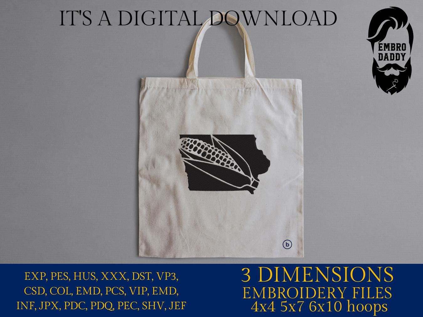 Machine Embroidery files, Iowa corn cob, DST, PES, xxx hus & more,