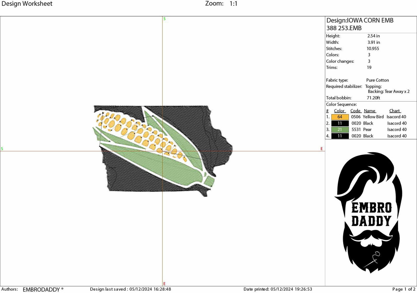 Machine Embroidery files, Iowa corn cob, DST, PES, xxx hus & more,