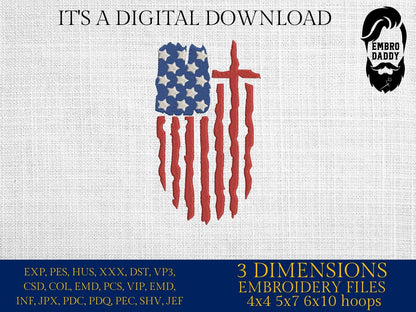 Machine Embroidery files, USA flag Cross, PES, xxx, hus & more