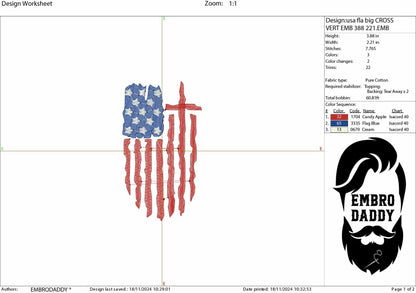 Machine Embroidery files, USA flag Cross, PES, xxx, hus & more