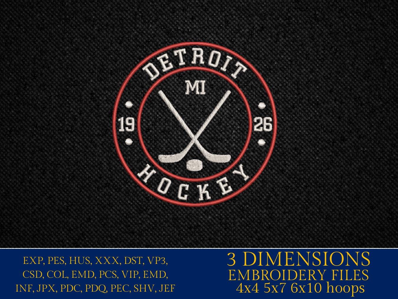 Machine Embroidery, Detroit hockey, 1926, PES, xxx, hus & more