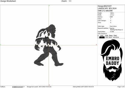 Machine Embroidery files, bigfoot, landscape, mountains, forest, Design, PES, xxx, hus & more