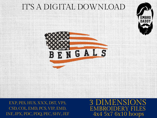 Machine Embroidery files, American Flag, bengals, PES, dst, xxx hus & more