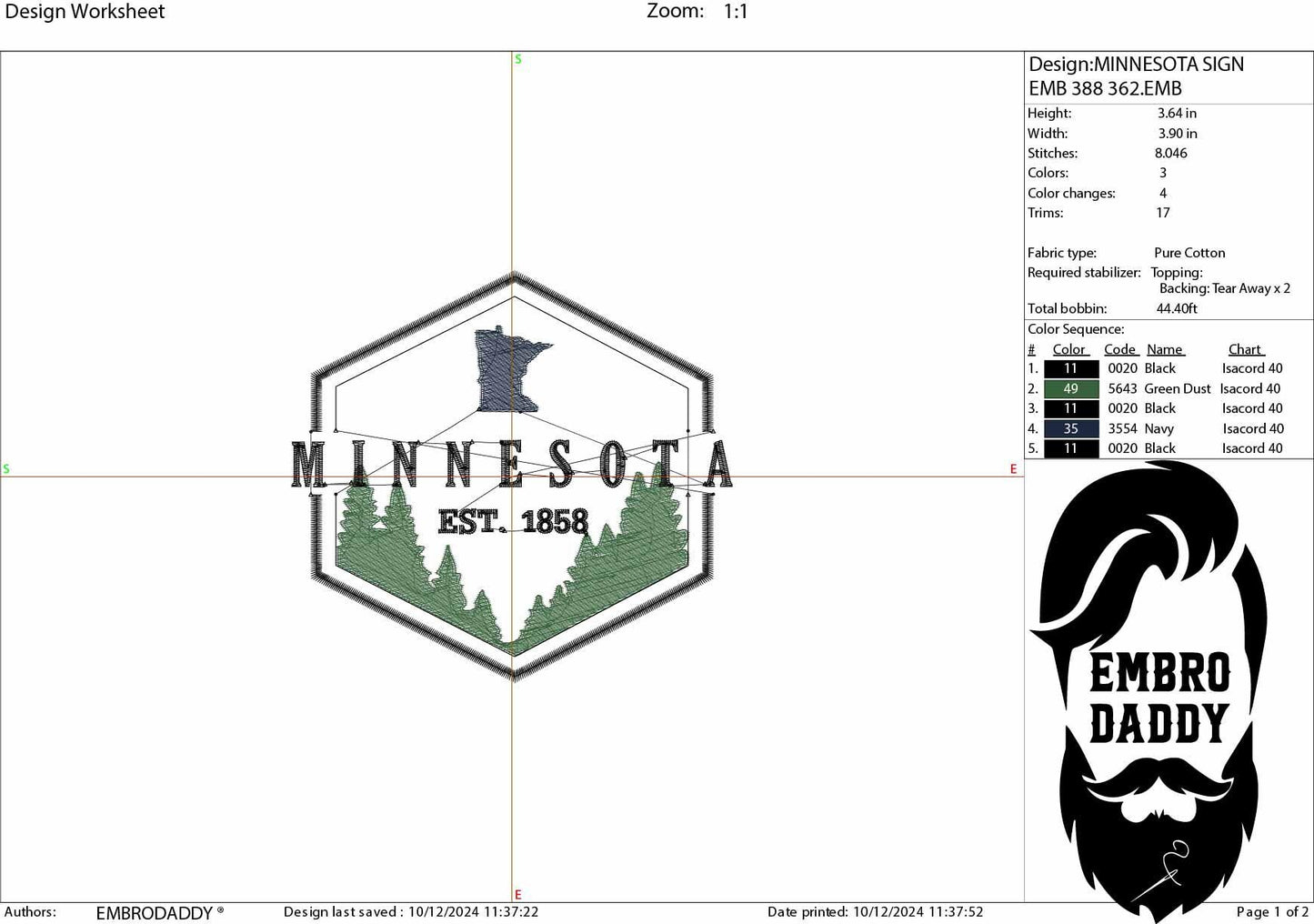 Machine Embroidery files, Minnesota, est 1858, DST, PES, xxx hus & more,