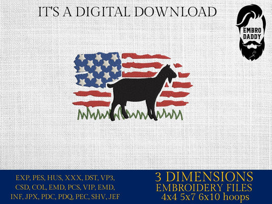 Machine Embroidery files, Goat, Usa Flag, PES, DST, xxx, hus & more